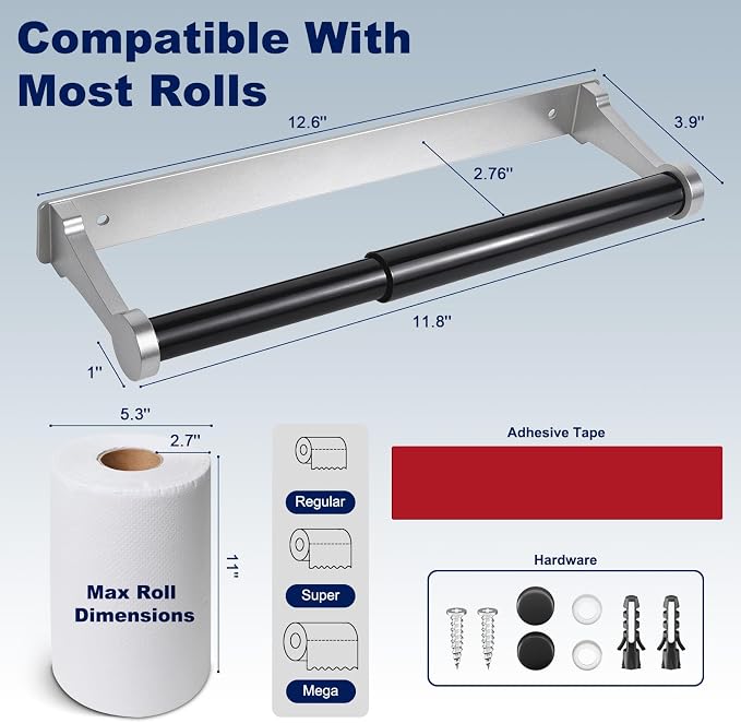 Paper Towel Holder Wall Mount Adhesive Paper Towel Holder Under Cabinet Toilet - Image 2