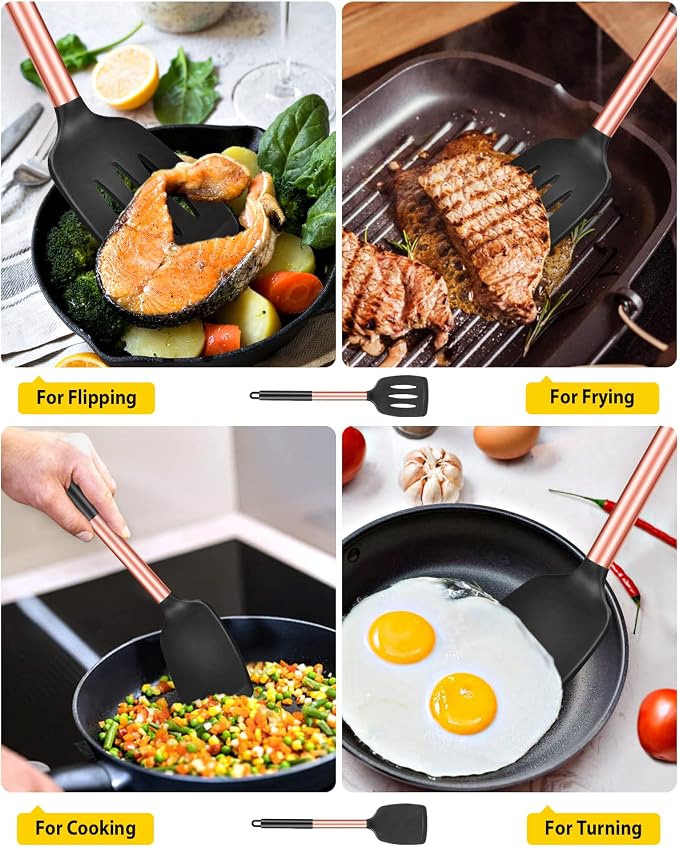 Pack of 2 Silicone Solid Turner, Non Stick Slotted Kitchen Spatulas, High Heat - Image 3