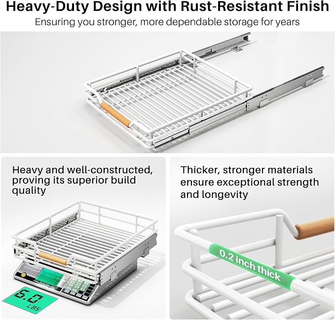 Pull out Cabinet Organizer, Heavy Duty Smooth Sliding Under Cabinet Shelves - Image 7