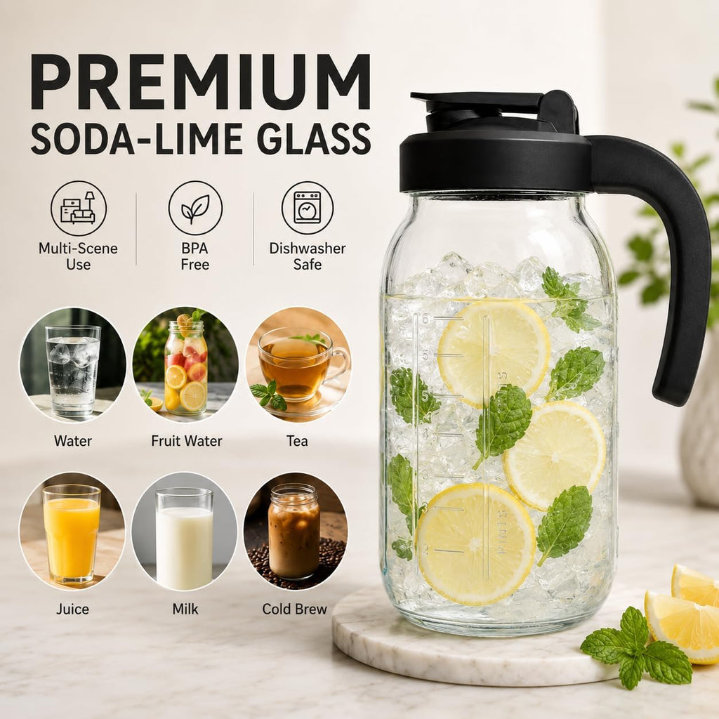 New Updated Glass Pitchers with Lid, Handle lengthened and thickened