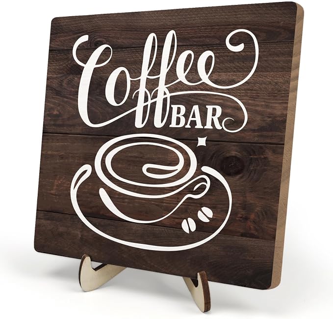 Vintage Coffee Bar Decor Sign, Rustic Wooden Plaque by DMADNF