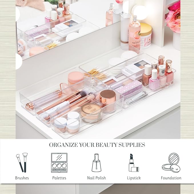 STORi SimpleSort 6-Piece Stackable Clear Drawer Organizer Set | 9" x 3" x 2" - Image 3