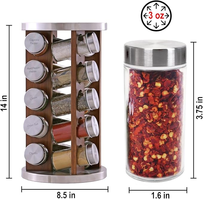 Orii 20 Jar Rotating Dark Acacia Wood Spice Rack - Image 8