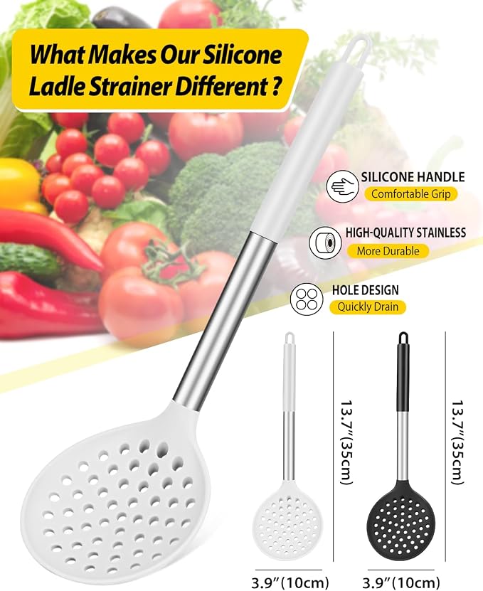 Kitchen Ladle Strainer Set of 2 Large Slotted Spoon - Image 2