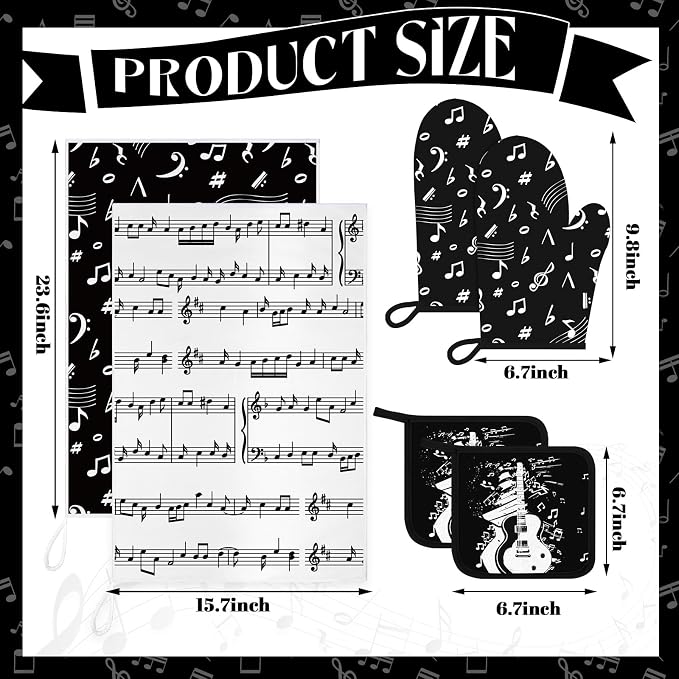 Leinuosen 8 Pcs Music Note Kitchen Decor Accessories Set Farmhouse Towels Oven - Image 3