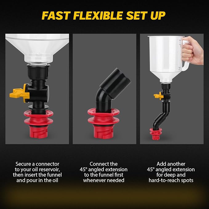 18-Piece No Spill Engine Oil Funnel Kit, 1.59QT/ 1.5L Automotive Coolant Funnel - Image 4