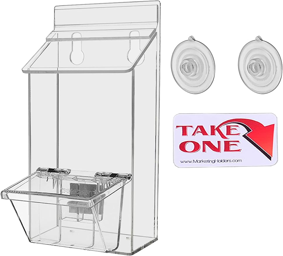 Outdoor Brochure Holder Card Box and Suction Cups and Lid Window Mount Holds 4" by MarketingHolders