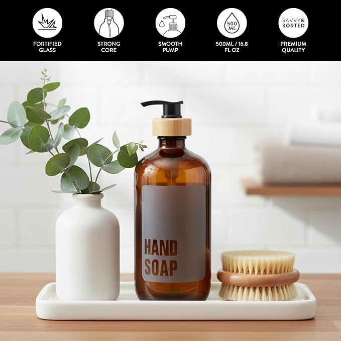 SAVVY & SORTED Amber Glass Hand Soap Dispenser - Image 5