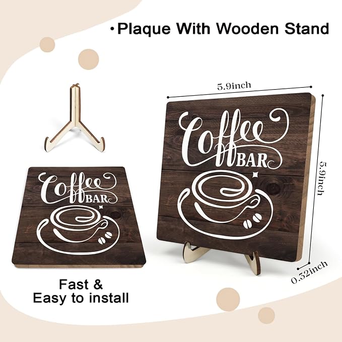 Vintage Coffee Bar Decor Sign, Rustic Wooden Plaque - Image 2