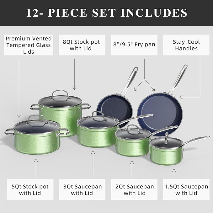 Nuwave Healthy Duralon Blue Ceramic Nonstick Cookware Set, Diamond Infused - Image 2