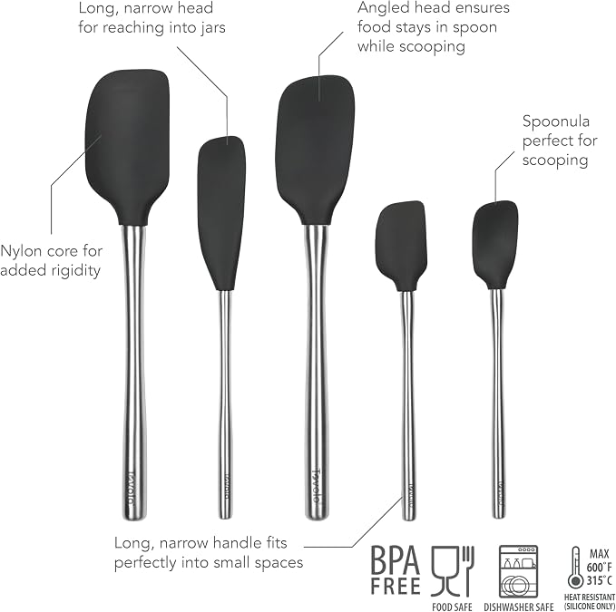 Tovolo Stainless Steel Handled Silicone Spatula Set of 5, Dishwasher Safe - Image 2
