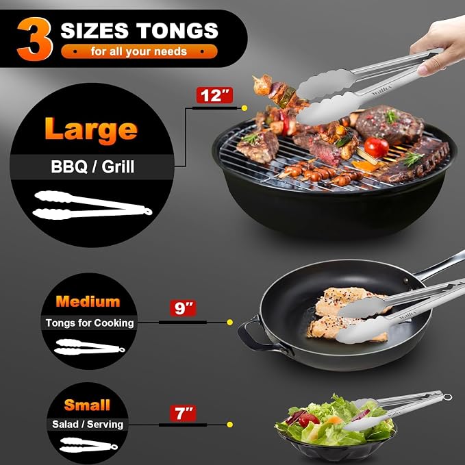 Walfos tongs for cooking, All Metal Kitchen Tongs 600℉ Heat Resistant, Heavy - Image 5