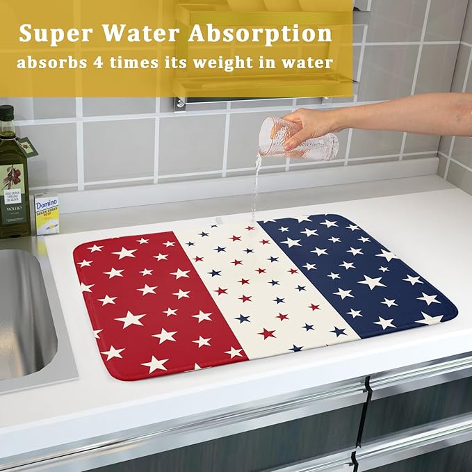 Blue Red White Star July of 4th Patriotic Dish Drying Mat - Image 7