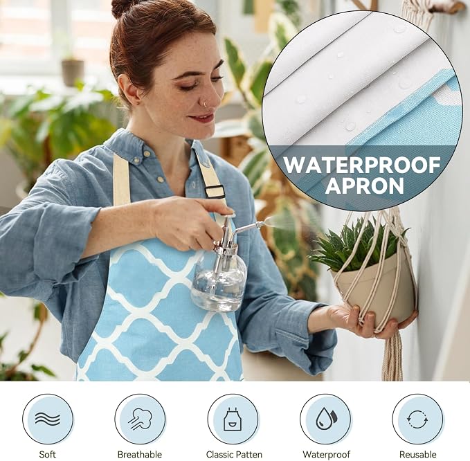 2 Pieces Aprons for Women with Pockets, Cotton Linen Waterproof Kitchen Cooking - Image 4
