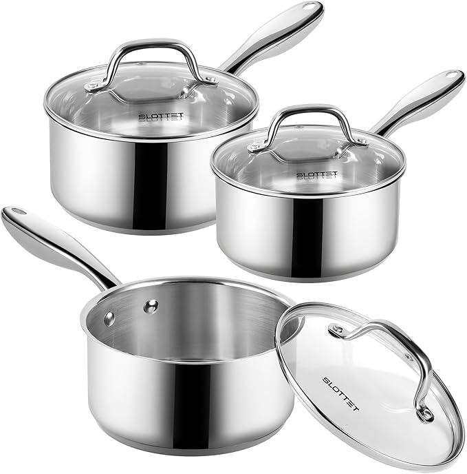 SLOTTET 1Qt & 2Qt & 3QT Stainless Steel Sauce Pan Set by SLOTTET