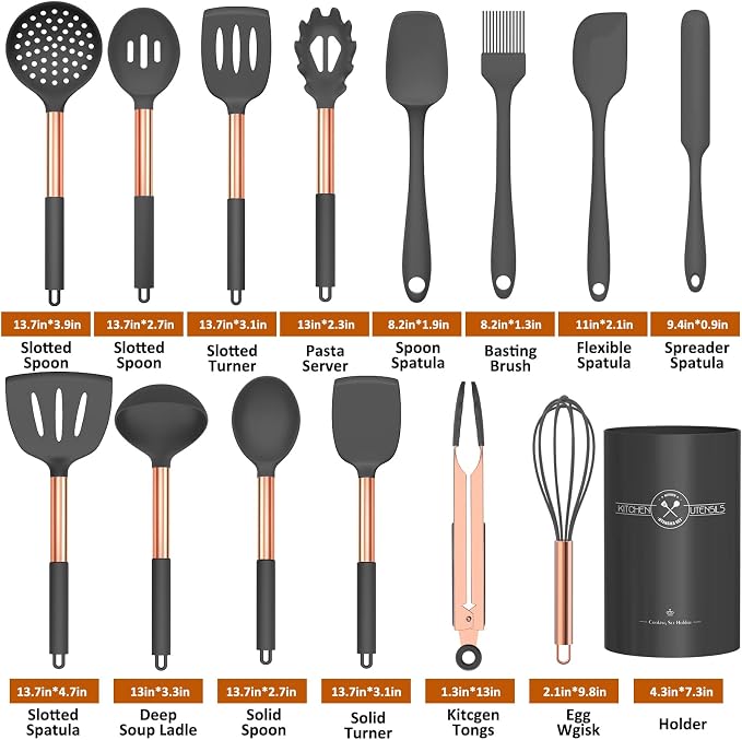 Silicone Cooking Utensil Set, Umite Chef Kitchen Utensils 15pcs Cooking - Image 2