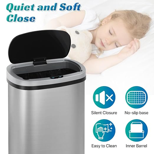 Dkeli 13 Gallon Automatic Motion Sensor Trash Can, Stainless Steel Touchless - Image 7