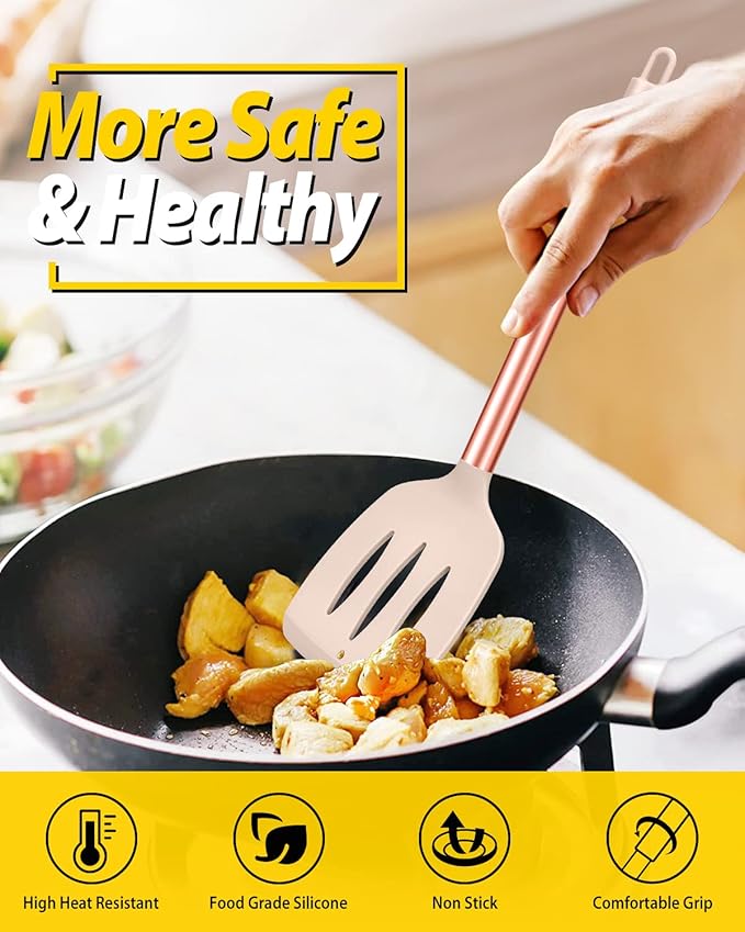 Pack of 4 Silicone Cooking Utensils Set, Non Stick Large Solid Spatulas - Image 4