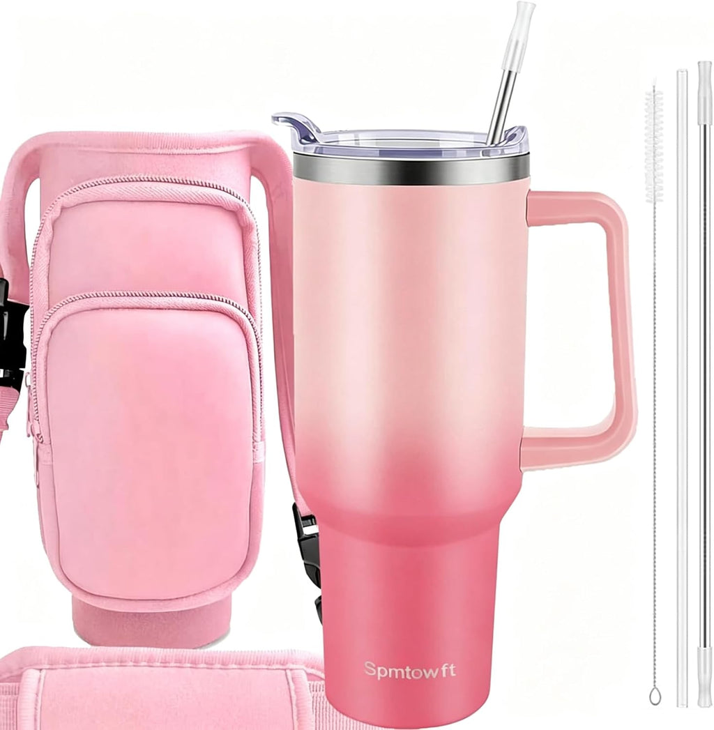 40oz Travel Tumbler with Handle and Straw, Water Bottle with Carrier