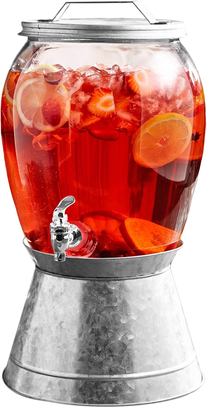 Style Setter Beverage Dispenser Cold Drink Dispenser Glass Jug, Metal Stand & by Stylesetter