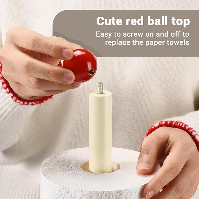 Paper Towel Holder, Cute Wooden Red Ball Kitchen Roll Stand Organizer - Image 5