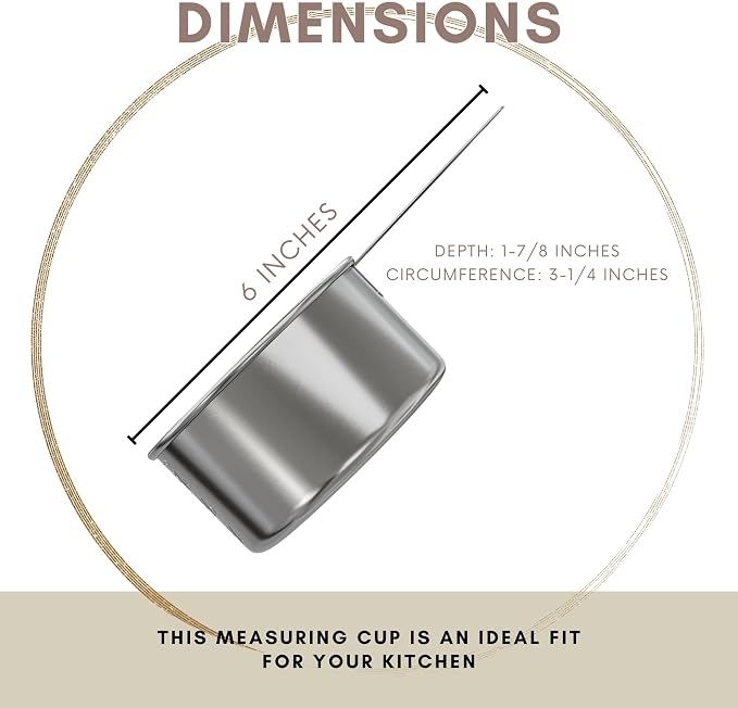 1 Cup Stainless Steel Measuring Cup | Sturdy Metal 250 ml | 240 cc | 8 oz | - Image 3