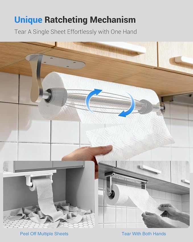 Paper Towel Holder Under Cabinet, One-Handed Tear, Wall Mount, Paper Roll Holder - Image 2