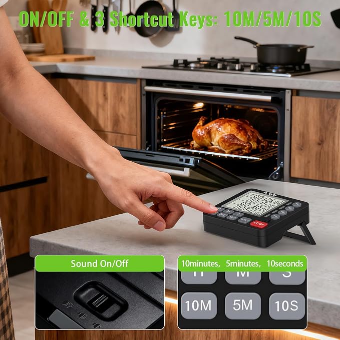 Digital Dual Kitchen Timer, 4-Channel Magnetic Countdown Timer - Image 5