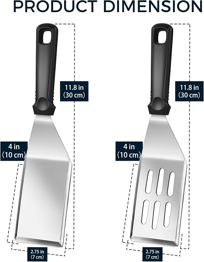 11.8-in 18/0 Stainless Steel Spatulas, Silicone Non-slip Handle, Brushed Metal - Image 4