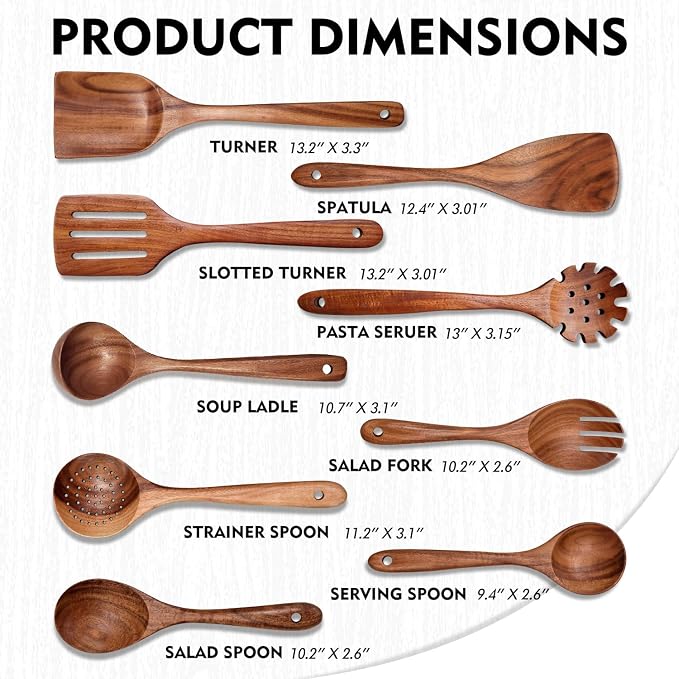 Wooden Spoons for Cooking 9 Pieces Set, TeakWooden Kitchen Utensil Set - Image 4