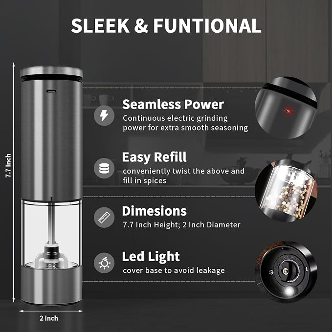 Haomacro Electric Salt and Pepper Grinder Set, Upgraded Larger Capacity - Image 5