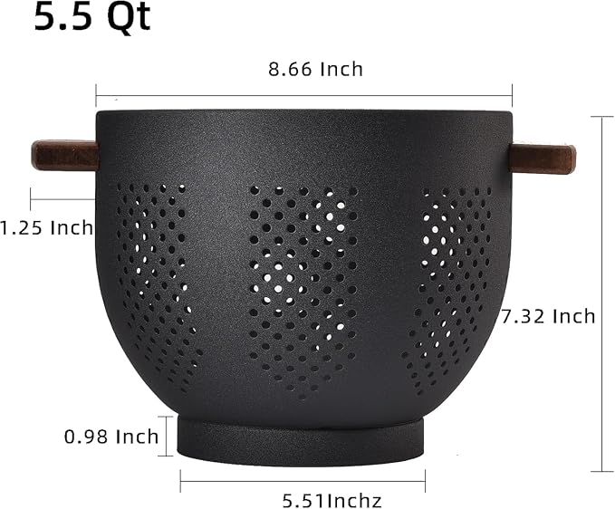 Metal Colander with Wood Handle and Stable Base, Powder Coated Steel Kitchen - Image 4