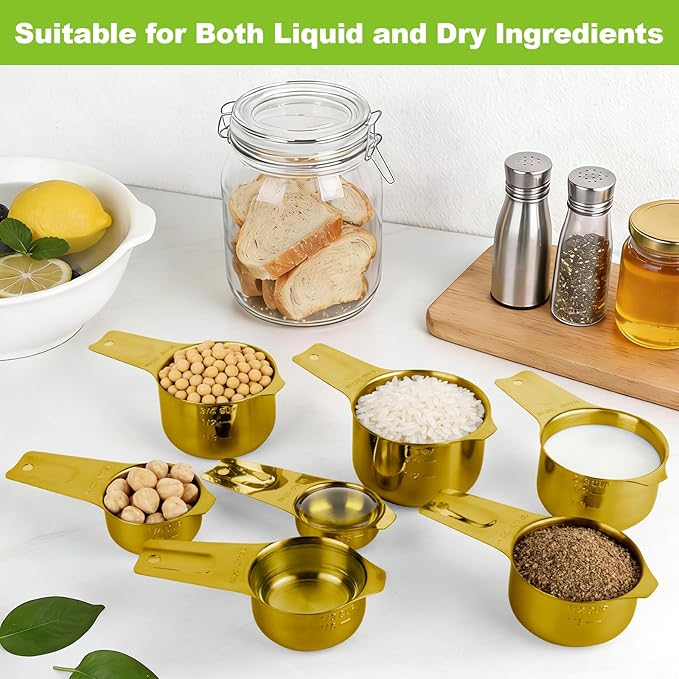 7 Pcs Gold Measuring Cups Stainless Steel, Nesting Metal Measuring Cups - Image 5
