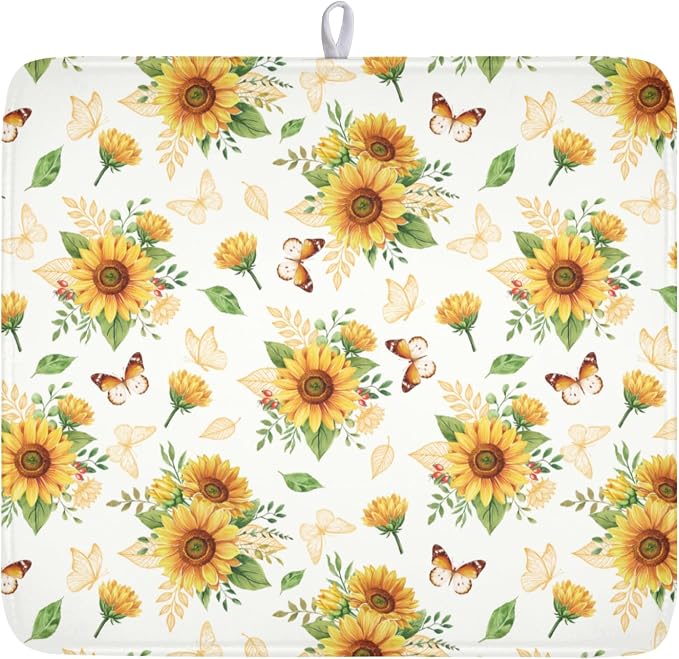 Sunflower Dish Drying Mat for Kitchen Counter Summer Yellow Floral Microfiber by Unknown