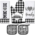 5 Pieces Buffalo Plaid Kitchen Towels Oven Mitts and Pot Holder Set Black and by Rtteri