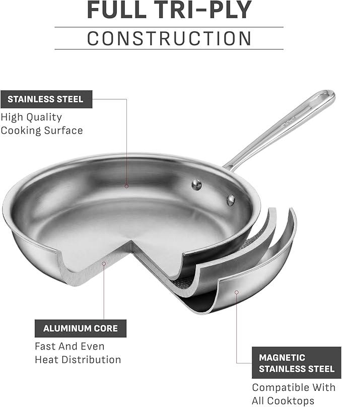 T-fal Pro Tri-Ply Stainless Steel Cookware Set 13 Piece Induction Compatible - Image 3