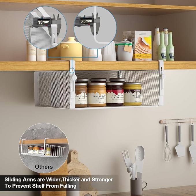 AmonHouseware 2Pack Under Shelf Basket Organizer, Adjustable Hanging Holder - Image 4