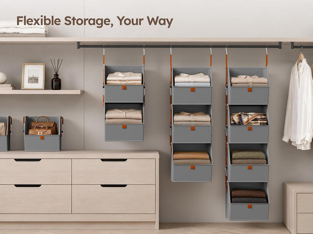 Hanging Closet Organizer, Modular 4-in-1 Hanging Shelves, Grey