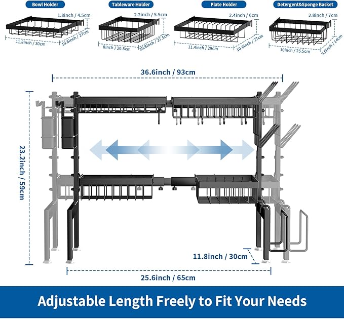 Over The Sink Dish Drying Rack, Expandable 2-Tier Stainless Steel Over The Sink - Image 3