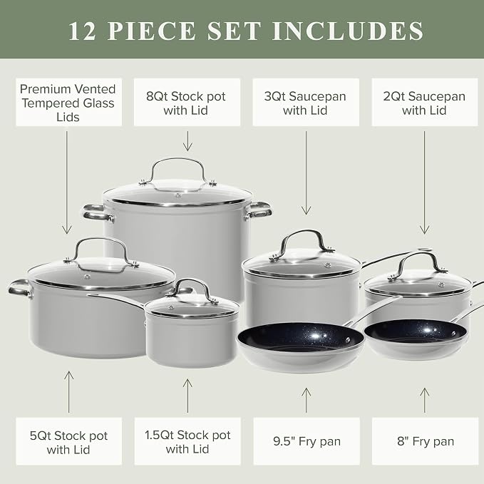 Nuwave Healthy Duralon Blue Ceramic Nonstick Cookware Set, Diamond Infused - Image 7