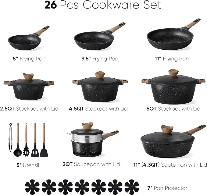 CAROTE 26PCS Pots and Pans Set Non Stick, Cookware Set Pots and Pans Induction - Image 2