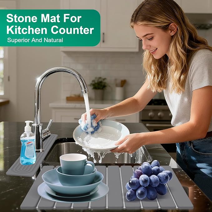 Stone Drying Mat for Kitchen Counter, Diatomaceous Earth Quick Dry Stone Mats - Image 2