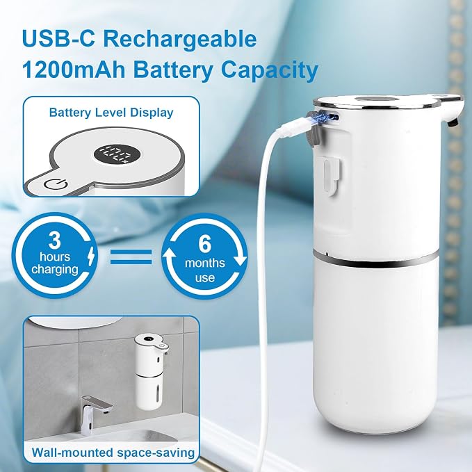 OHIFAST 2 Pack Automatic Liquid Soap Dispenser Touchless, USB Rechargeable - Image 4