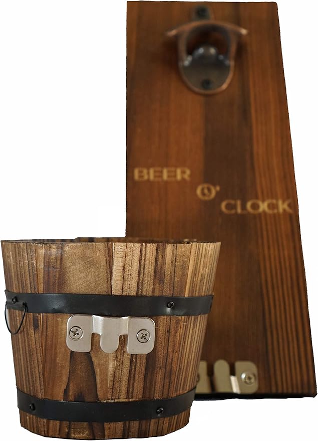 “Beer O’ Clock” Rustic Wall Mounted Bottle Opener and Catcher - Image 3