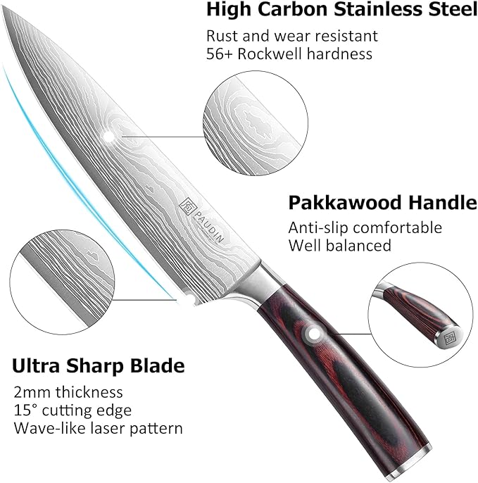 PAUDIN Kitchen Knife Set, 3 Piece High Carbon Stainless Steel Professional Chef - Image 3