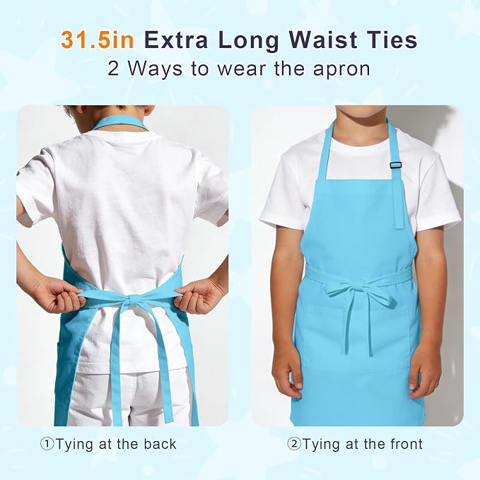 Kids Apron and Chef Hat Set, 16 Pieces Boys Girls Kids Apron - Image 3