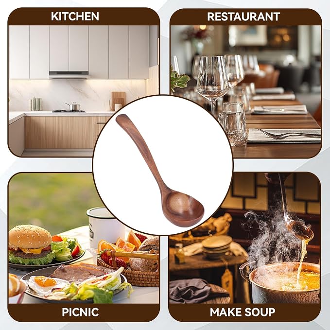 Wooden Ladle, 7.87inch Soup Ladle Wooden Serving Spoon Soup Spoon Ladle - Image 6