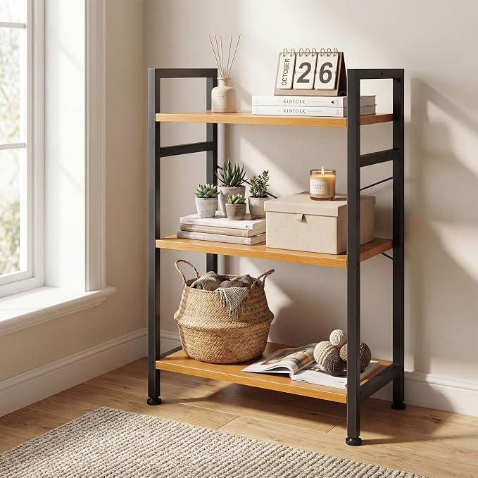 DUMOS 3 Tiers Bookshelf, Classical Book Shelf, Tall Display Shelves in Living - Image 2