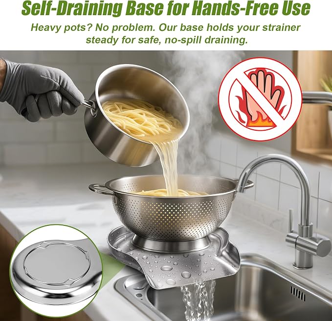 Palksky Colander and Strainer Self Drainer Base Plate Stainless Steel - Image 8