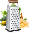 Cheese Grater with Wood Handle, Size 4-Sided Stainless Steel Box Grater by Kaishun